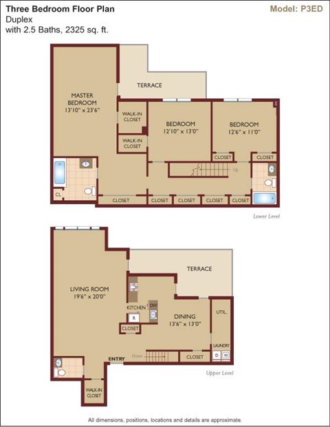 Floor plan for 3 beds, 2.5 baths, 2215 sqft